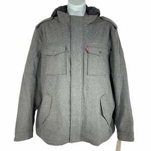 LEVI’S | Wool Blend Flannel Hooded Jacket Pea Coat